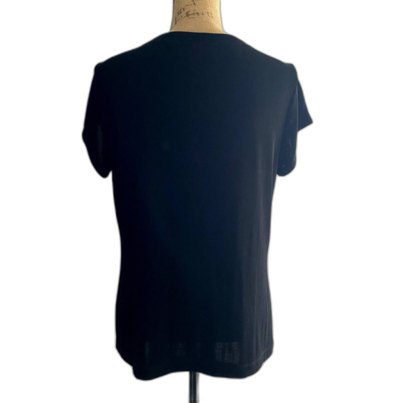 Chico's Travelers Black Slinky Blouse Short Sleeve Ruched Bust Size Large (2) - Picture 3 of 4